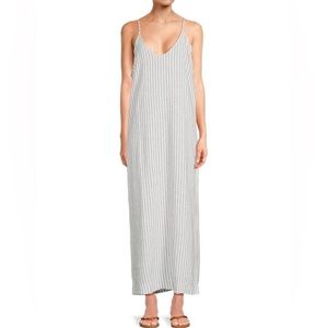 WeWoreWhat Women’s Gray Striped Linen Blend Maxi Slit Dress/Swim Cover Size L